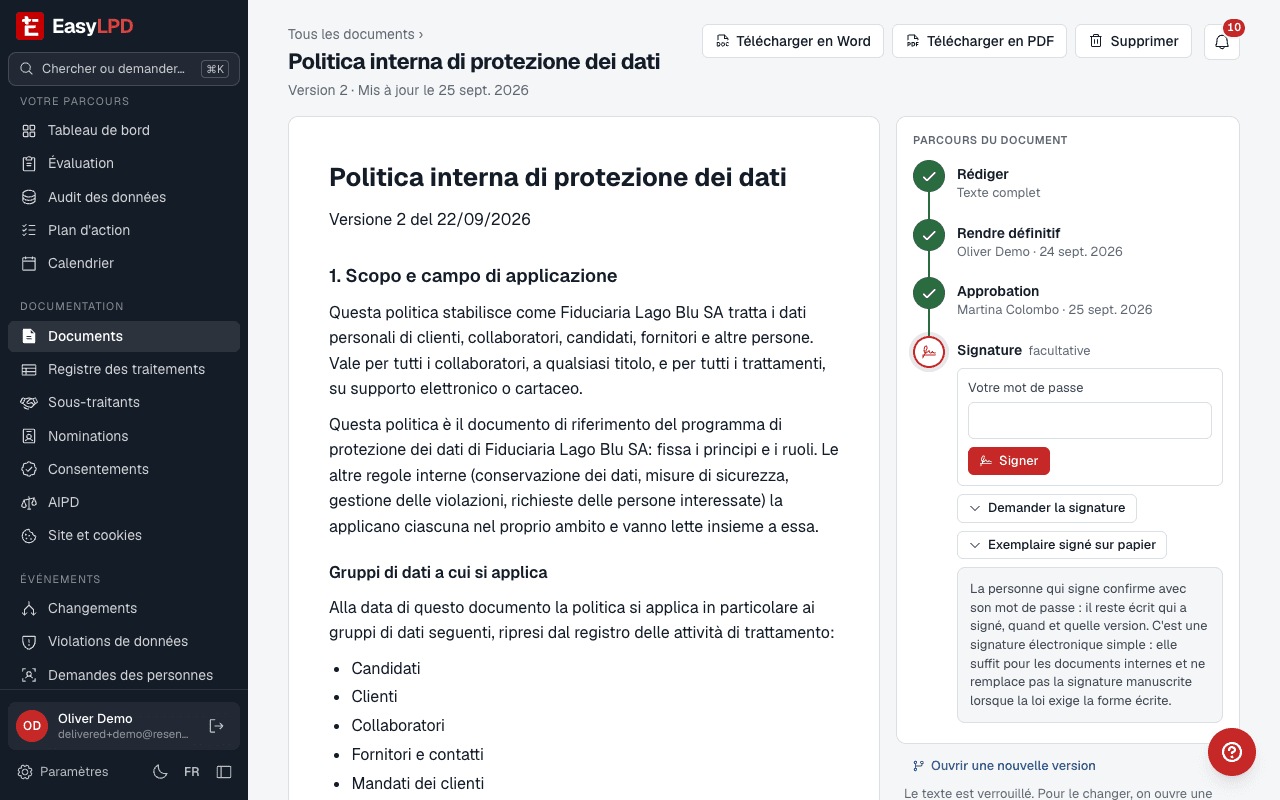 Un document avec son parcours