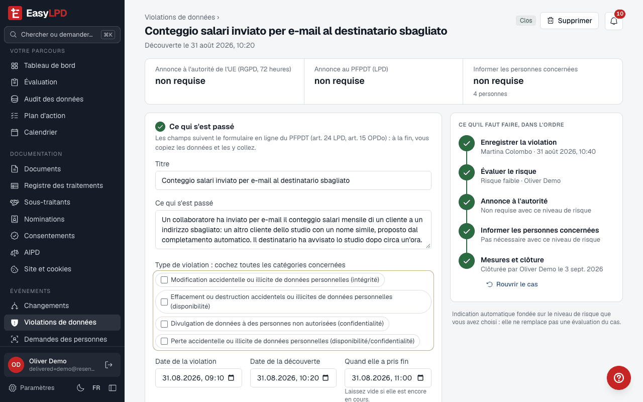 Une violation de la sécurité des données avec son délai